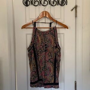 Retro Lucky Brand Linen Paisley Print High Neck Tunic